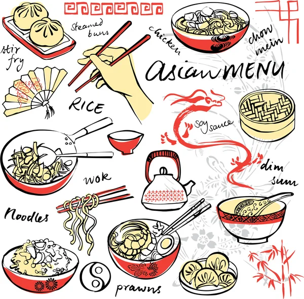 Icônes alimentaires chinoises — Image vectorielle