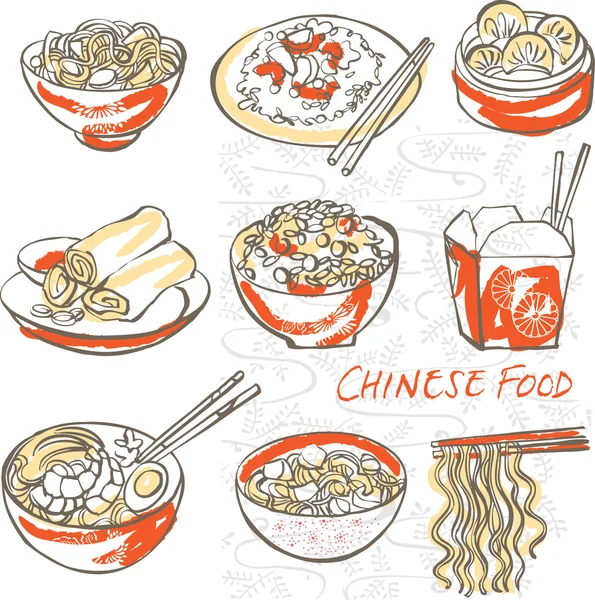 Iconos de comida china — Vector de stock
