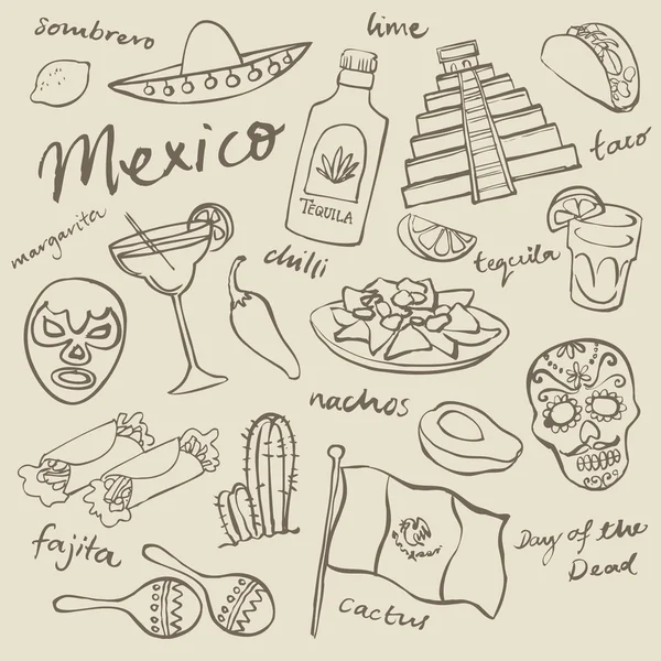 México doodle iconos conjunto — Archivo Imágenes Vectoriales