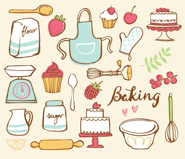 Iconos de cocina para hornear — Vector de stock