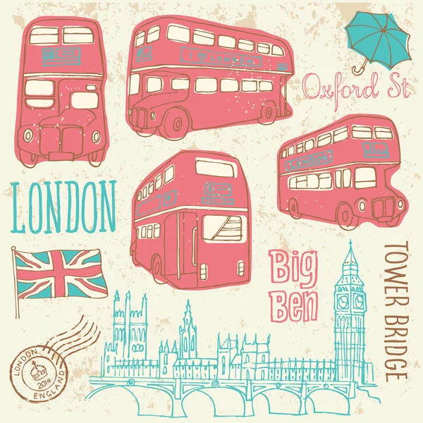 Londonbussar och Westminsterpalatset — Stock vektor