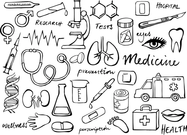 Ícones médicos doodle — Vetor de Stock