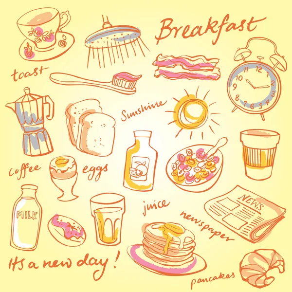 早餐食品和图标 — 图库矢量图片