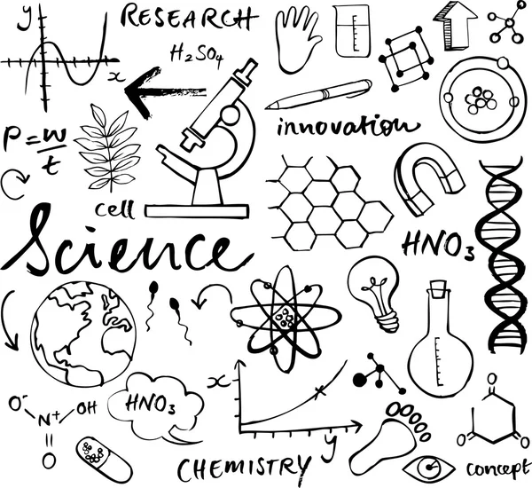 Icone della scienza scarabocchio — Vettoriale Stock