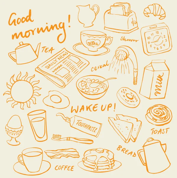 早餐食品和图标 — 图库矢量图片