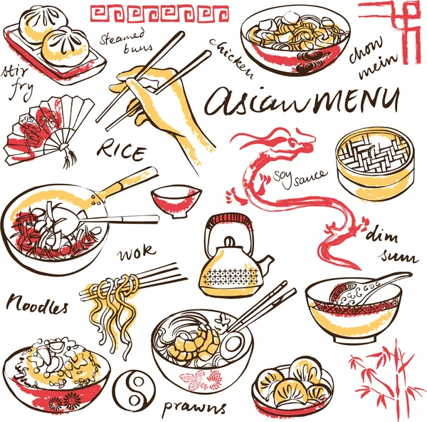 Iconos de comida china — Vector de stock