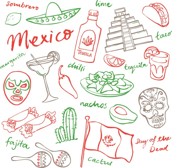 Mexico doodle icons set Vector Graphics