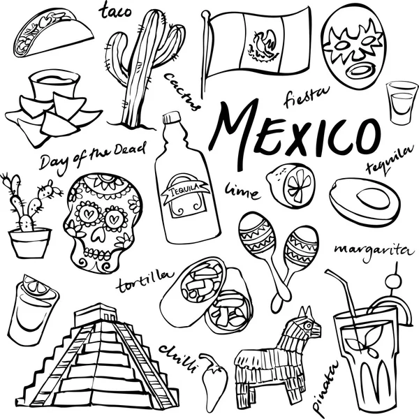 Mexico doodle icons set Royalty Free Stock Vectors