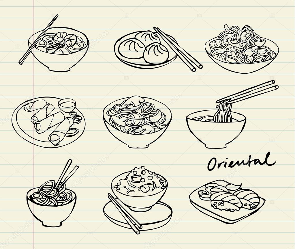 Asian food doodle set