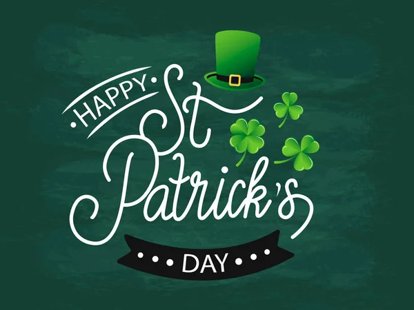 Happy Saint Parks Dayのロゴタイプのベクトルイラスト 緑の黒板にLeprechans帽子とクローバーと手描きのお祝いのテキスト アイルランド祭のタイポグラフィーポスター アイコン バッジデザイン — ストックベクタ