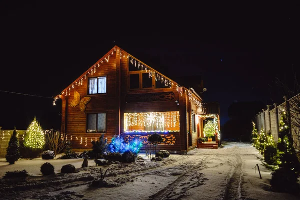 Luzes Natal Fora Numa Casa Ruído Filme — Fotografia de Stock