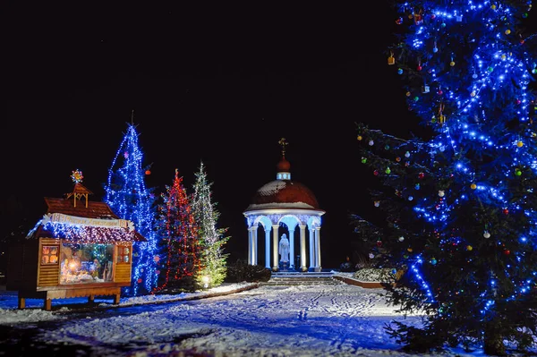 Ukraine Bold Square Christmas Celebration Large Christmas Trees Decorated Christmas — Stock Photo, Image