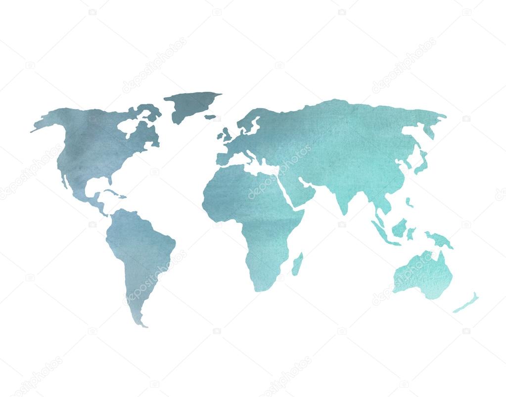 World Map in Blue Watercolor