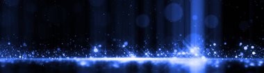 Panoramik Koyu Mavi Parçacıklar Gecesi Ödülleri Arkaplanı. Soyut Mavi Parçacık Parıltısı Arkaplanı.