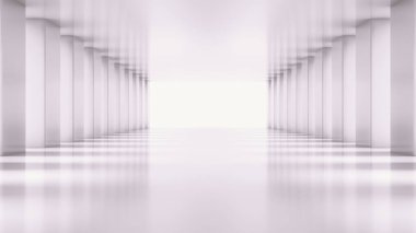 Beyaz boş ışık salonu yakınlaştır. Beyaz boş Modern Mimari Odası 'na bakış açısı. Soyut beyaz tünel arka planı. 3B Hazırlama.