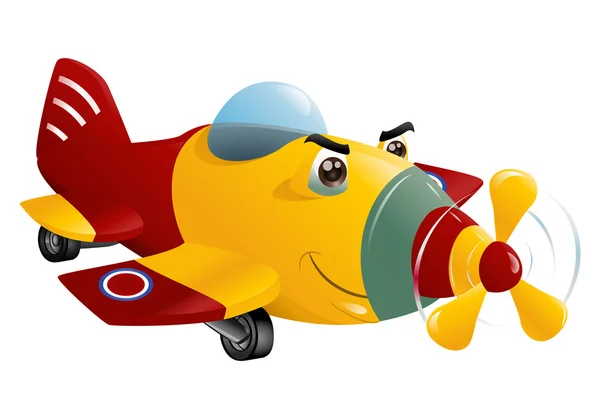 Avión comercial rojo y amarillo que vuela — Foto de Stock