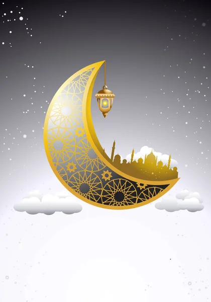 illustration of ornamental mosque in golden crescent moon on white ramadan kareem background muslim community holy month background