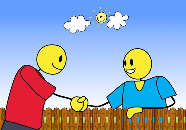 Illustration Stickman Neighbour Shake Hand Nature Background — Stock Photo, Image