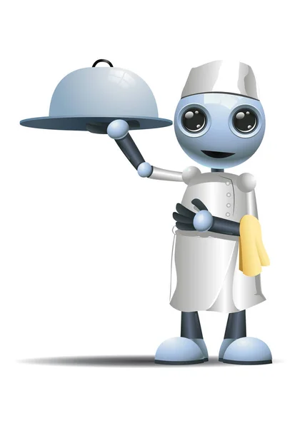 Illustration Little Robot Elegant Male Chef Hold Food Tray Isolated — Stock Photo, Image