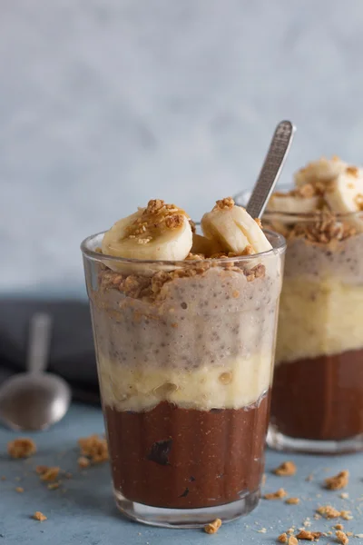 Chocolate, banana and chia seeds pudding — Stock Photo, Image