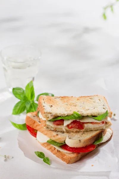 Sándwich de caprese casero saludable — Foto de Stock