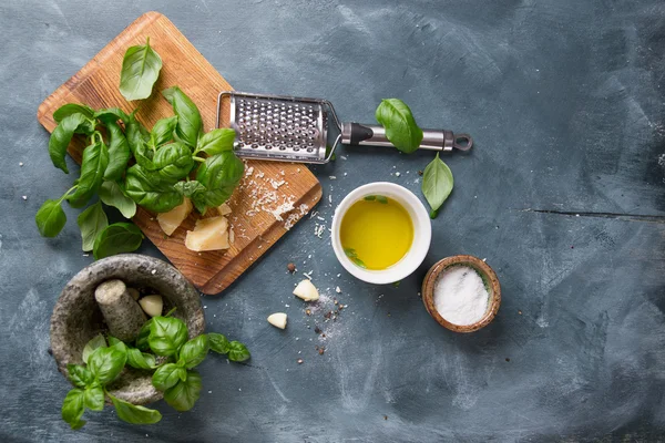 Ingredients for basil pesto — Stock Photo, Image