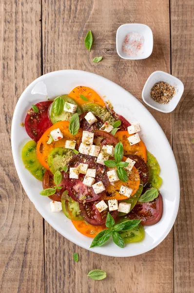 Peynir ile renkli domates salatası — Stok fotoğraf