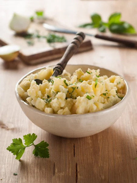 Purè di patate con cucchiaio — Foto Stock