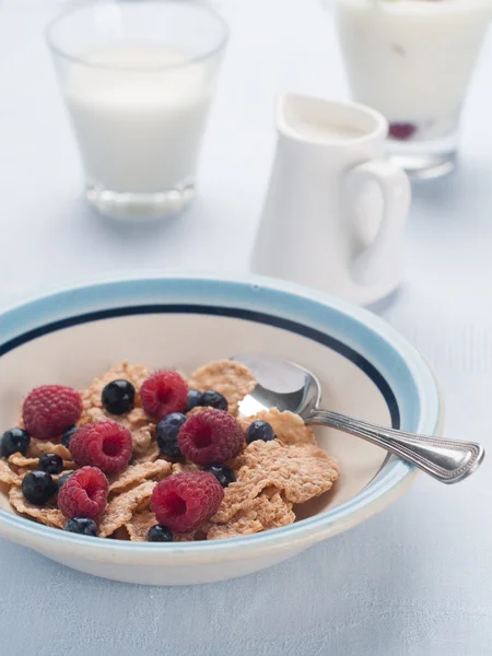 Breakfast with milk and berry — Stock Photo, Image