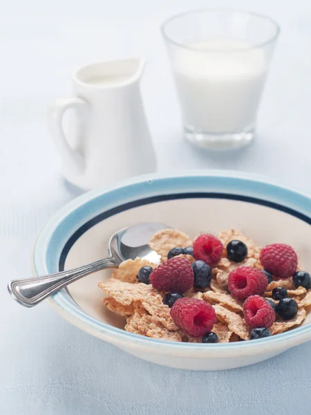 Breakfast with milk and berry — Stock Photo, Image