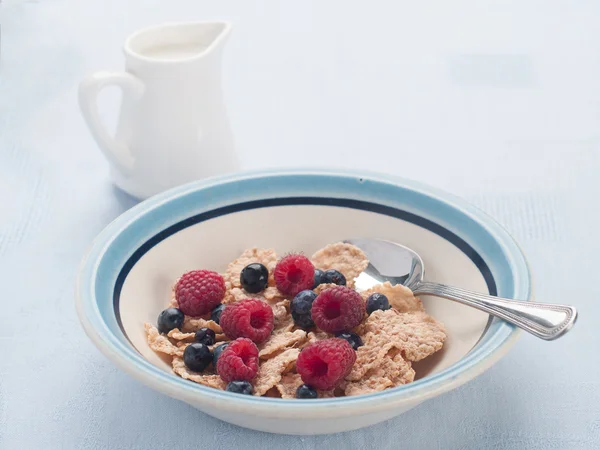 Breakfast with milk and berry — Stock Photo, Image