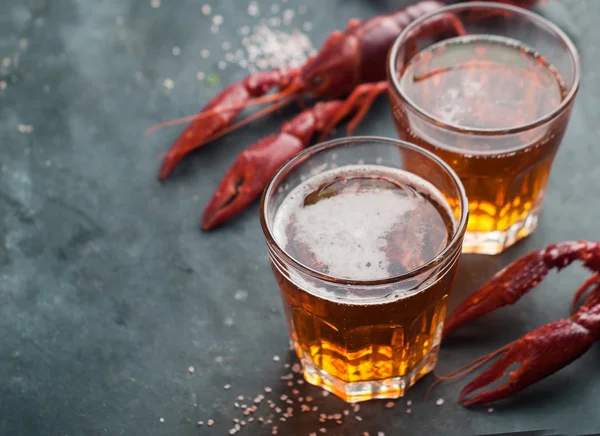 Glass of beer and lobster — 스톡 사진