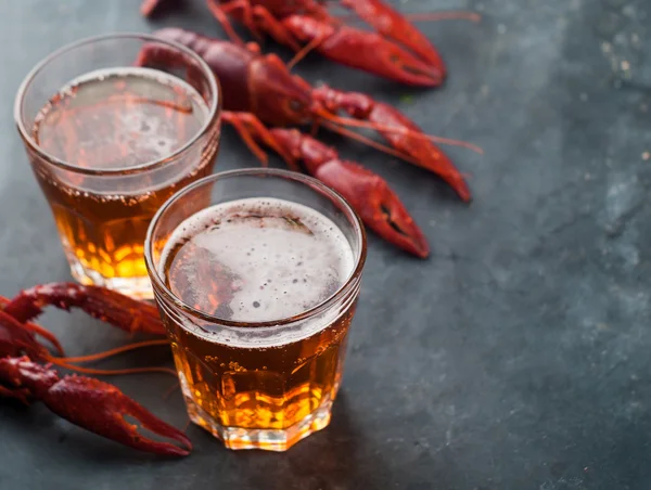 Glass of beer and lobster — ストック写真