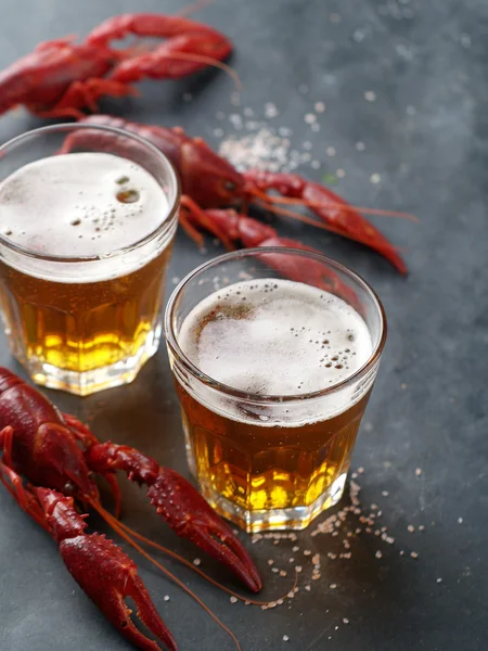 Glass of beer and lobster — 스톡 사진