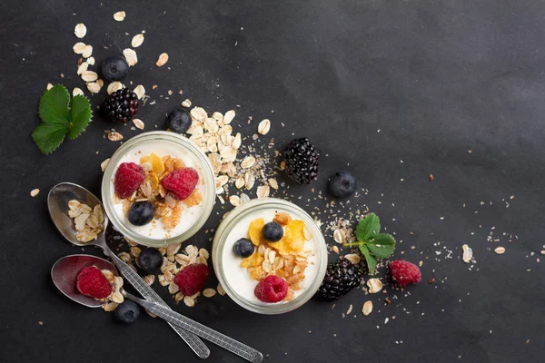 Yoghurt met muesli of muesli — Stockfoto