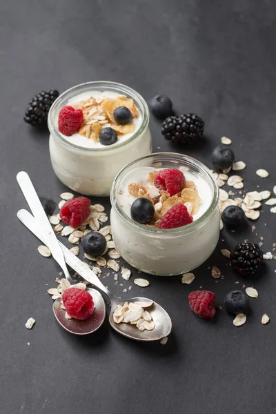 Joghurt mit Müsli oder Müsli — Stockfoto