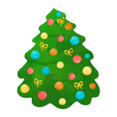 Noel ağacı sanatı, dekorasyon, yeni yıl sembolü, süslü ladin, el çizimi sanat eseri, beyaz arka planda izole edilmiş klima.