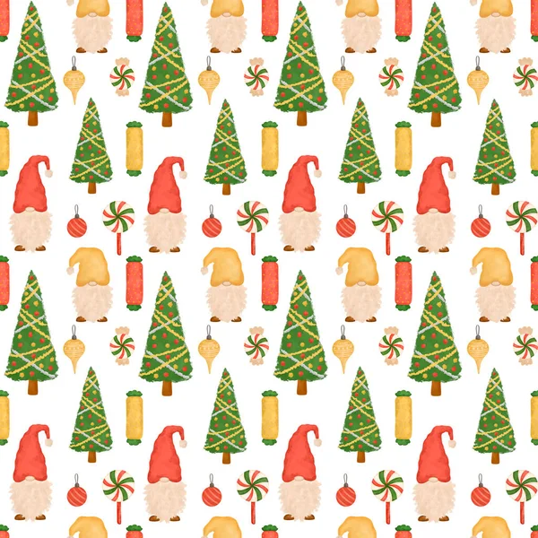 Christmas Gnomes Digital Paper Seamless Pattern New Year Background Packaging — Stock Photo, Image