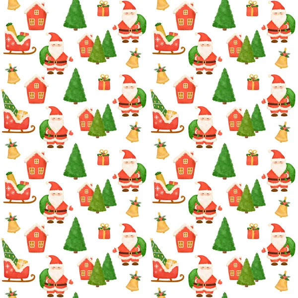 Merry Christmas Seamless Pattern Santa Sleigh Presents Kids Textile Pattern — Stock Photo, Image
