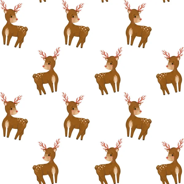 クリスマスのデジタル紙 手描きの鹿のシームレスなパターン 鹿の背景 森林動物 子供の背景 赤ちゃんのテキスタイルデザイン — ストック写真