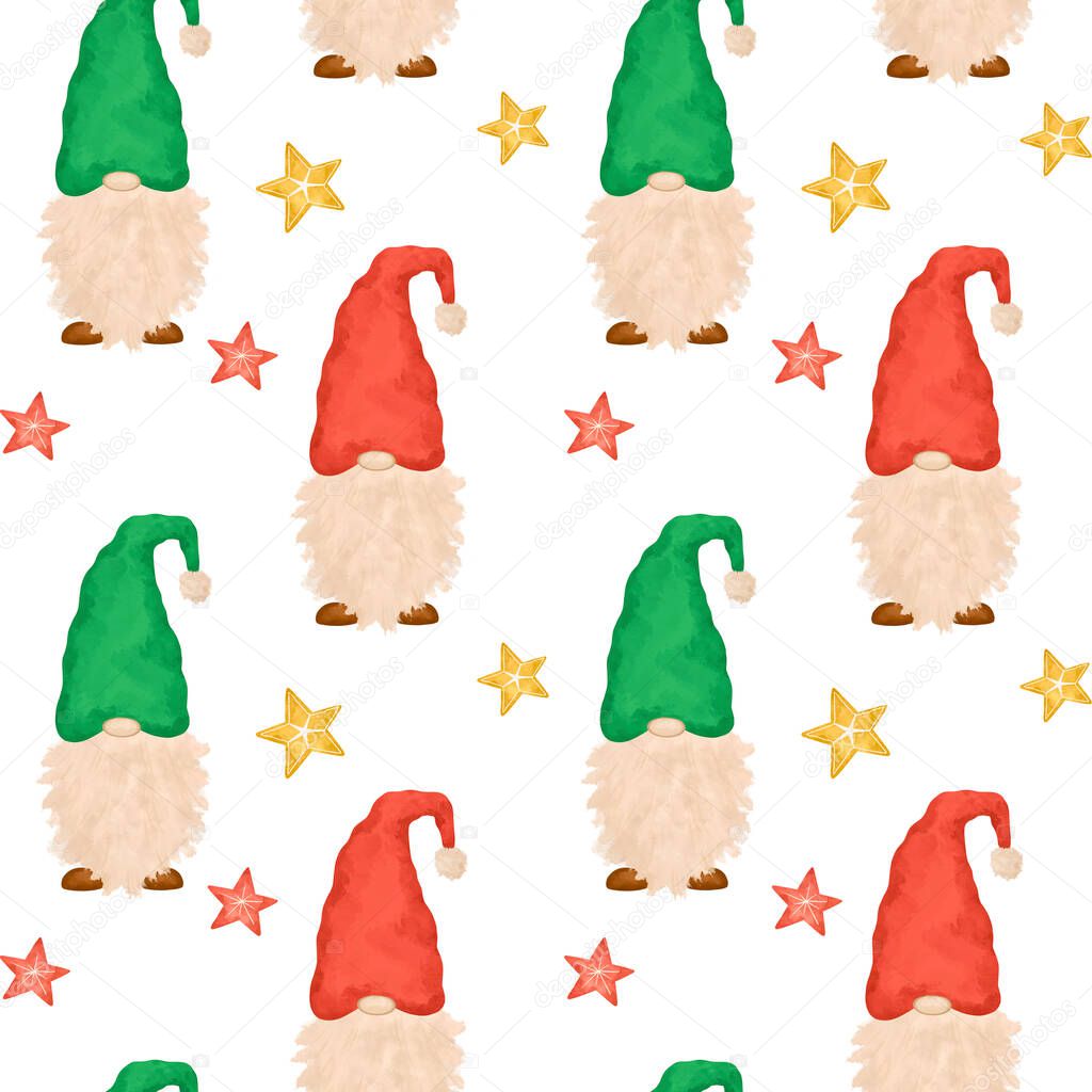 Cute Gnomes seamless pattern, baby background, fairy gnome, stars, kids wallpaper, textile design, Christmas digital paper, scrapbook sheets, packaging