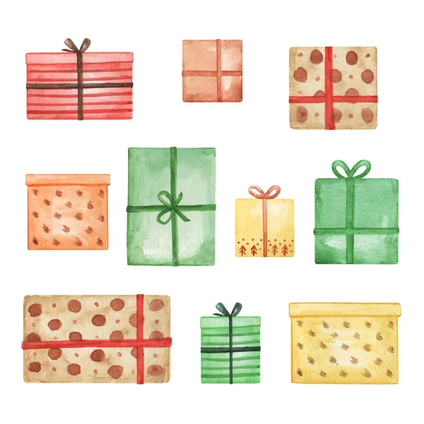 Υδατογραφία Παρουσιάζει Κουτί Κλιπ Χριστουγεννιάτικα Δώρα Που Συσκευασία Κουτί Εικονογράφηση — Φωτογραφία Αρχείου