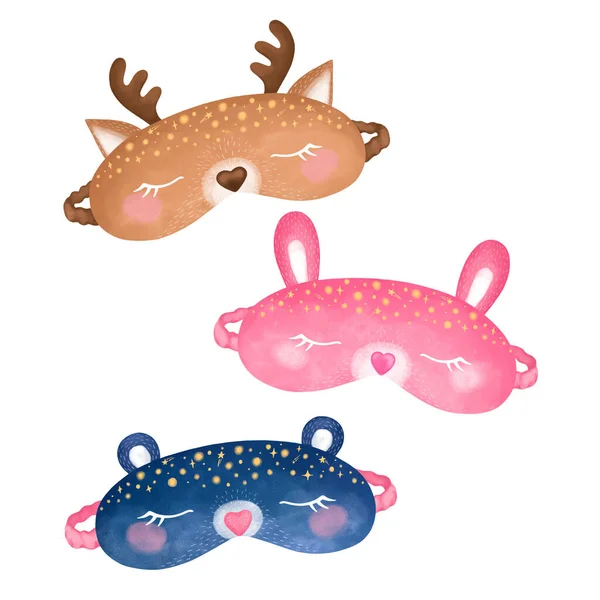 Cozy Home Set Sleep Mask Clipart Winter Time Deer Mask — 스톡 사진