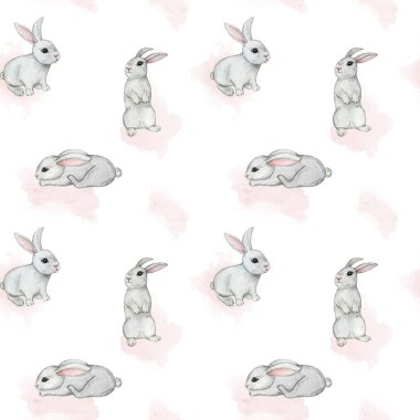 Suluboya tavşan deseni, sevimli tavşan arkaplan, küçük hayvanlar, bebek dijital kağıt, çocuk odası duvar kağıdı, orman hayvanları deseni, çocuk tekstil deseni tasarımı
