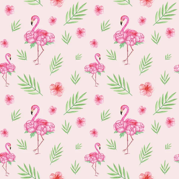 Akvarel Flamingo Bezešvé Vzor Flamingo Digitální Papír Flamingos Pozadí Tropické — Stock fotografie