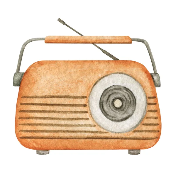 Aquarel Ontvanger Met Hand Getekend Illustratie Vintage Radio Clipart Tuin — Stockfoto