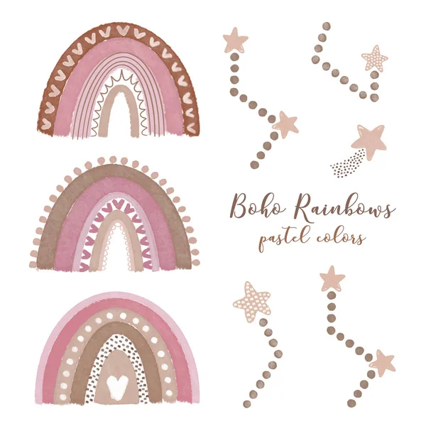 Pastel Rainbow Clipart Modern Rainbow Set Baby Hand Drawn Illustration — Φωτογραφία Αρχείου