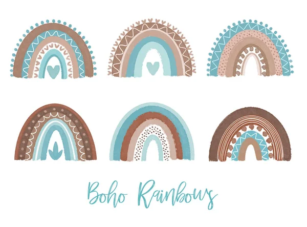 Boho Rainbows Clip Art Pastel Regenbogen Met Hand Getekend Illustratie — Stockfoto