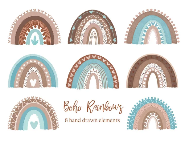 Blauwe Regenbogen Clipart Boho Regenbogen Pastel Kleuren Tekening Baby Hand — Stockfoto