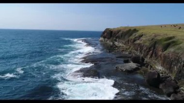 Keleula Head 'in Avustralya' nın Yeni Güney Galler bölgesinin güney kıyısındaki Kiama kasabası yakınlarındaki hava görüntüleri.